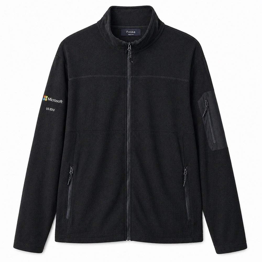 Fossa Mens Black Full Zip Jacket Microsoft US EDU Logo Fleece Large Technology